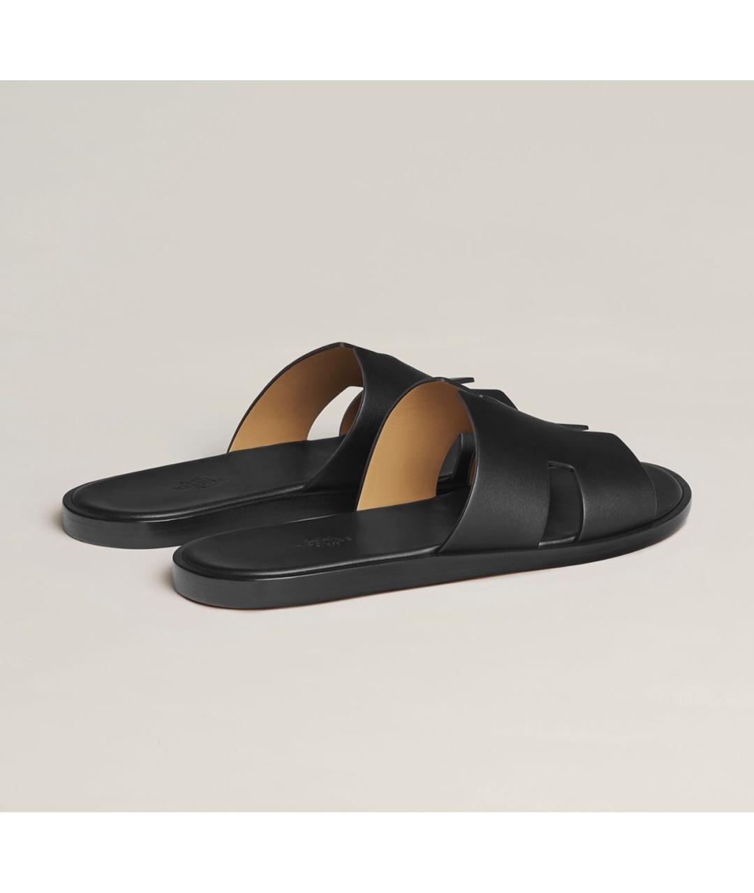 HERMES Черные кожаные шлепанцы, фото 3