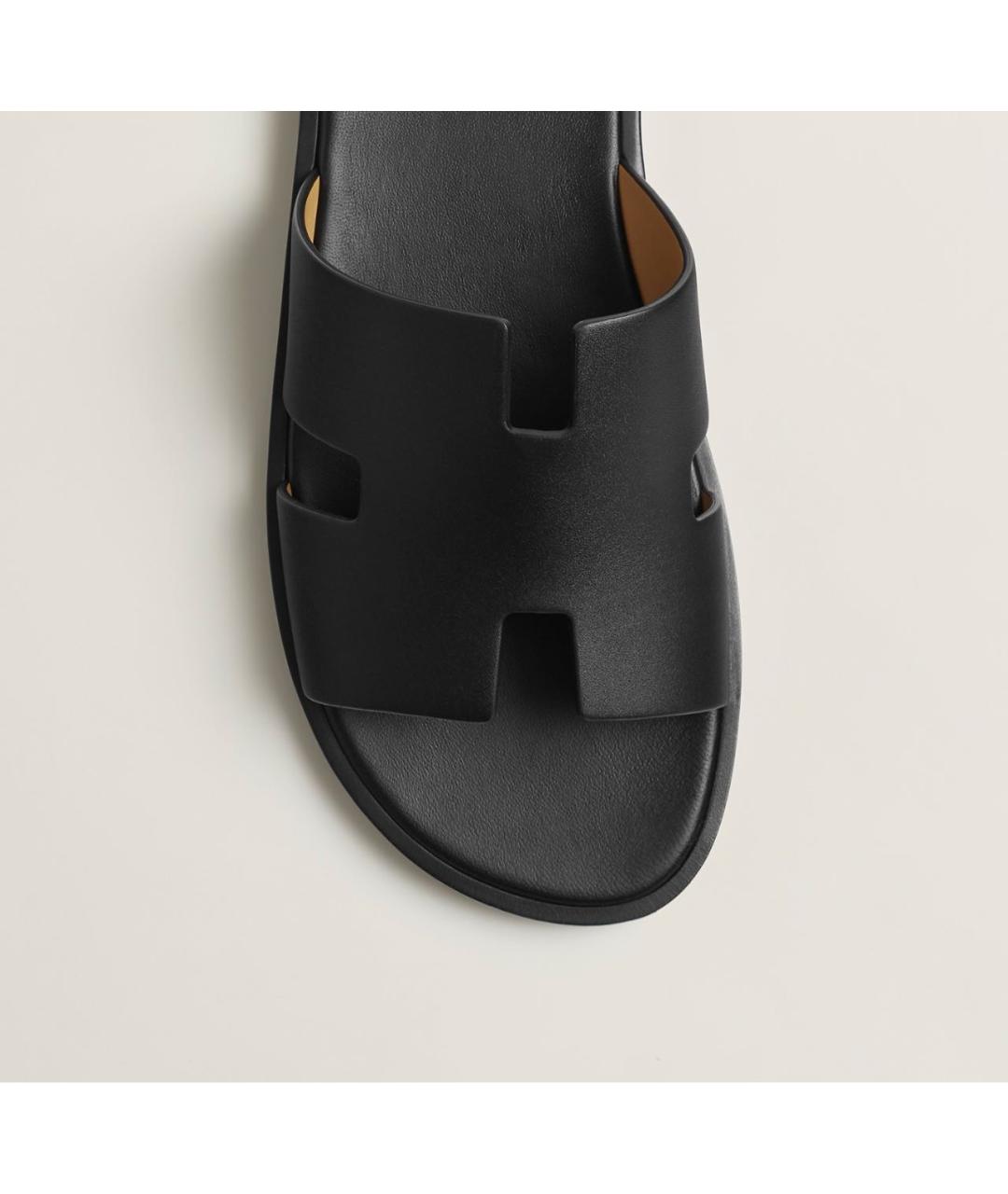 HERMES Черные кожаные шлепанцы, фото 4