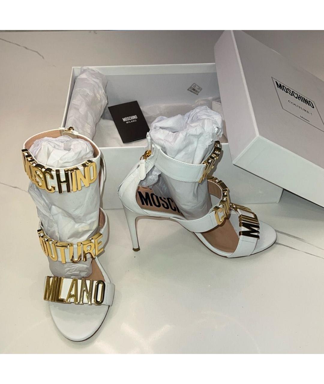 MOSCHINO Белые кожаные босоножки, фото 5