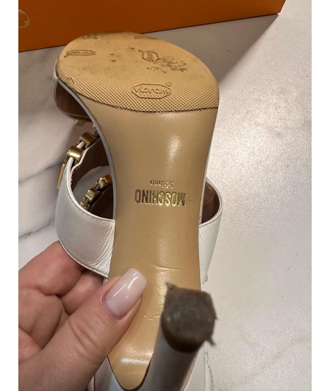 MOSCHINO Белые кожаные босоножки, фото 8