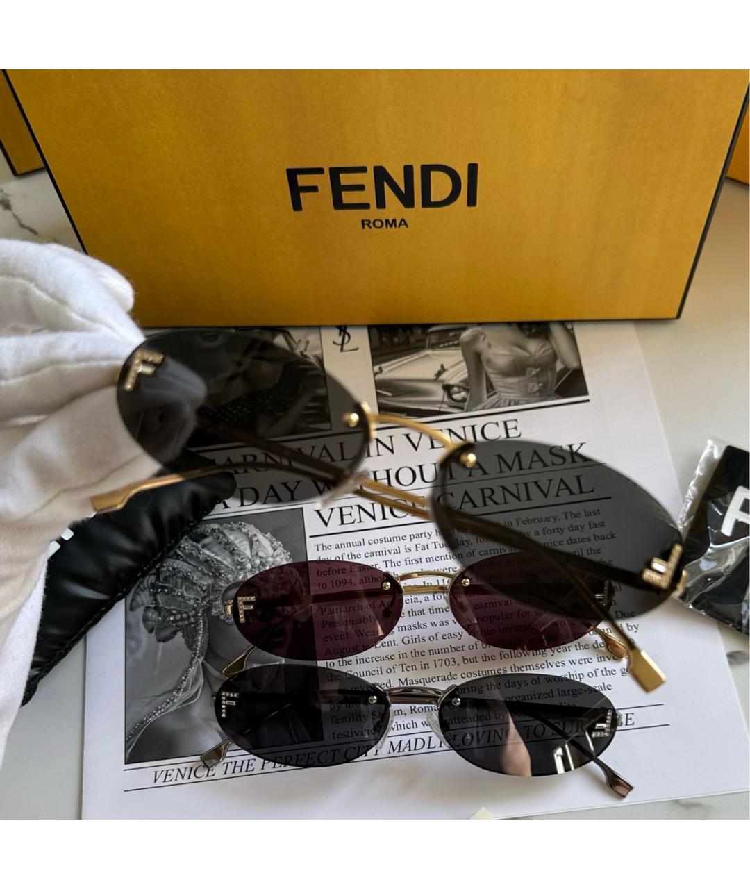 FENDI Черные металлические солнцезащитные очки, фото 3