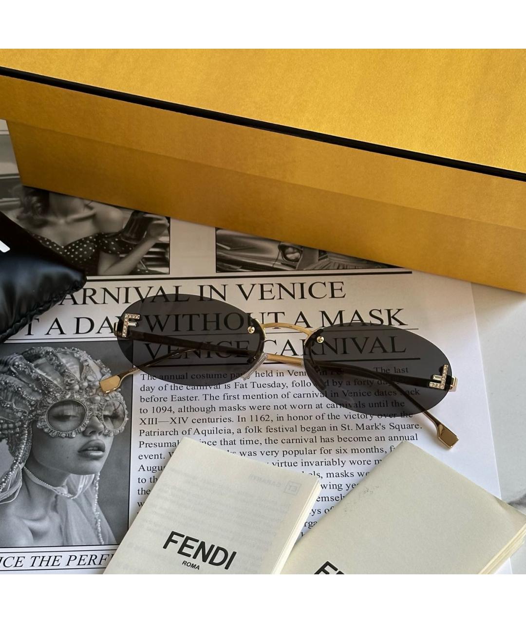 FENDI Черные металлические солнцезащитные очки, фото 2