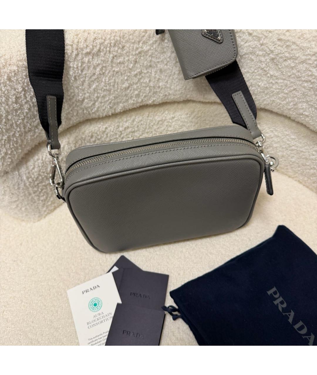 PRADA Антрацитовая кожаная сумка на плечо, фото 7