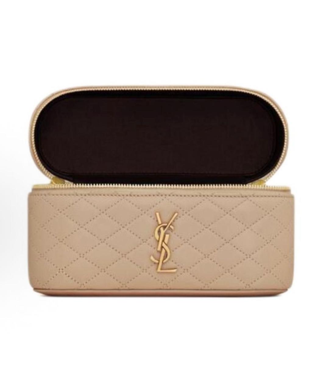 SAINT LAURENT Бежевая кожаная сумка через плечо, фото 4