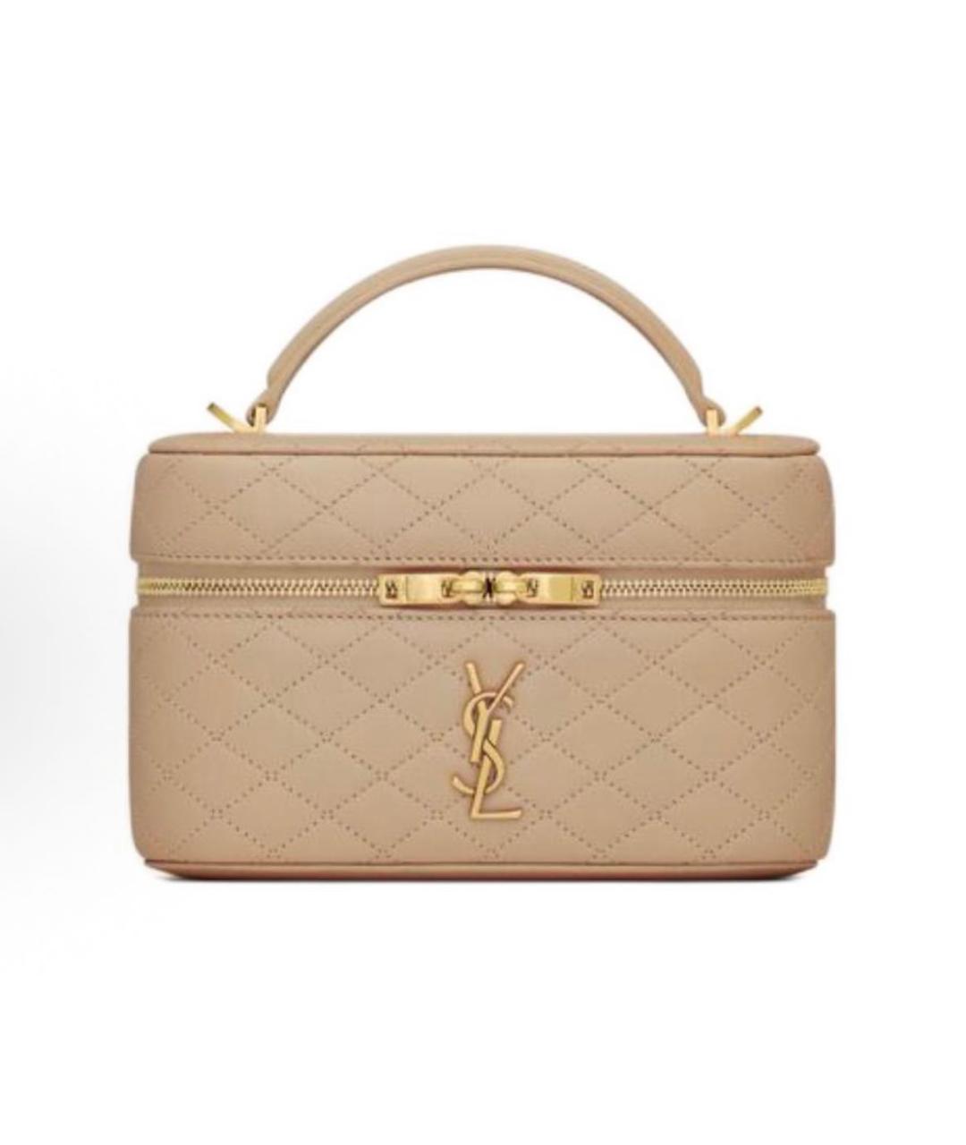 SAINT LAURENT Бежевая кожаная сумка через плечо, фото 5
