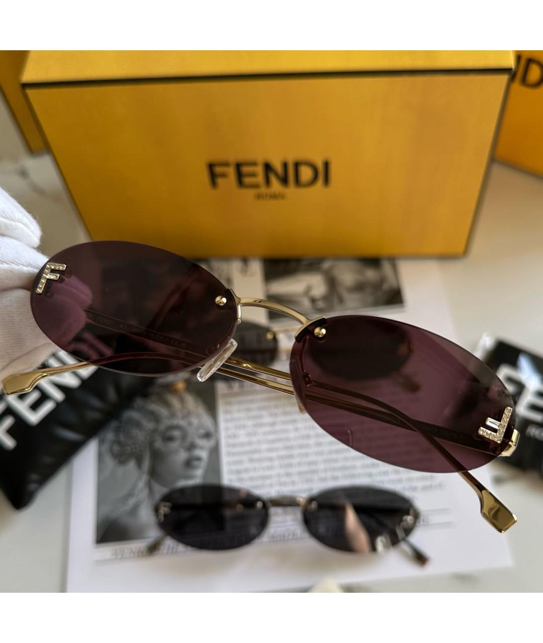FENDI Бордовые металлические солнцезащитные очки, фото 3