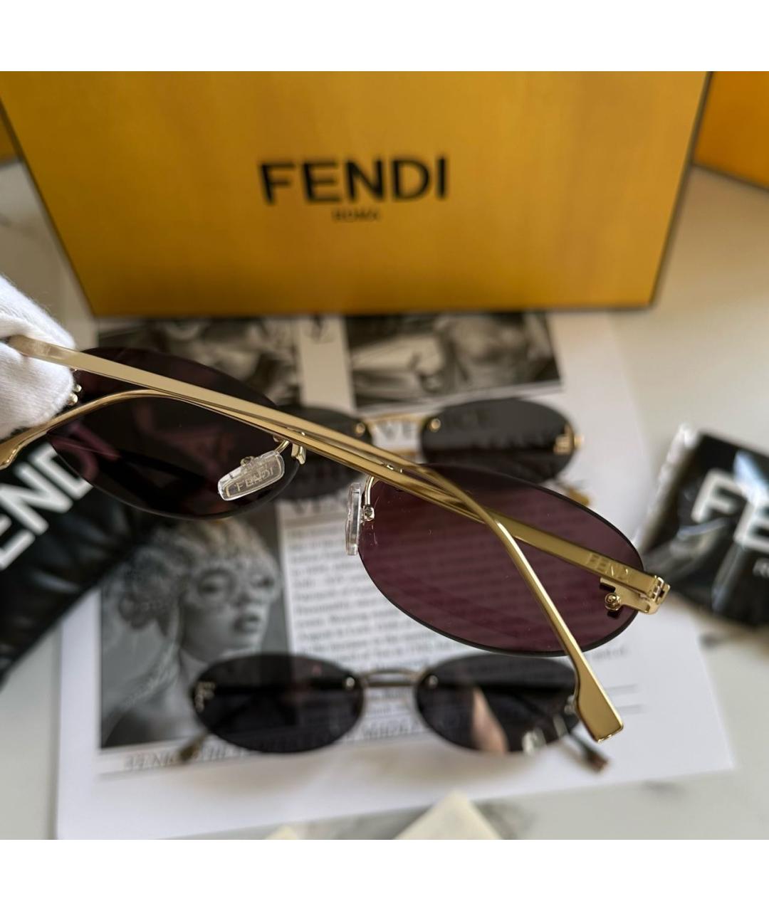 FENDI Бордовые металлические солнцезащитные очки, фото 4