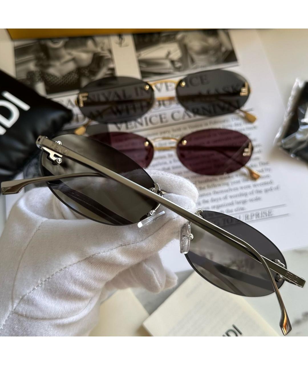 FENDI Серые металлические солнцезащитные очки, фото 4
