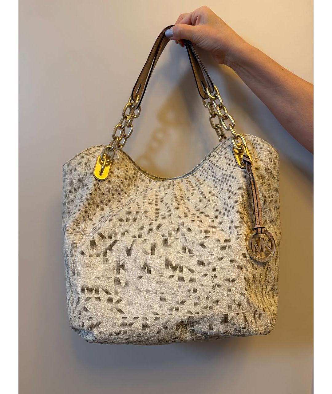 MICHAEL KORS Бежевая кожаная сумка с короткими ручками, фото 2