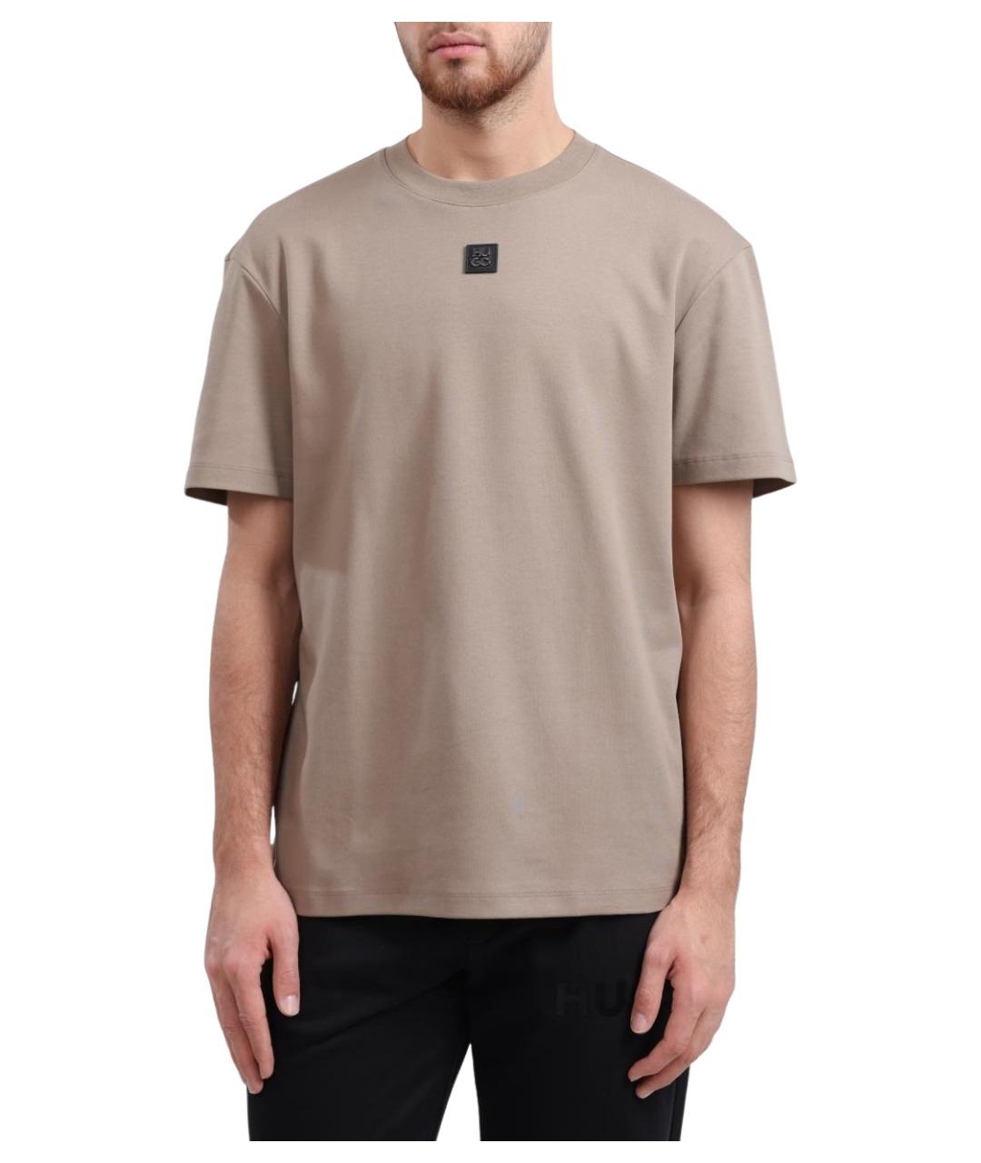 HUGO Бежевая хлопковая футболка, фото 1