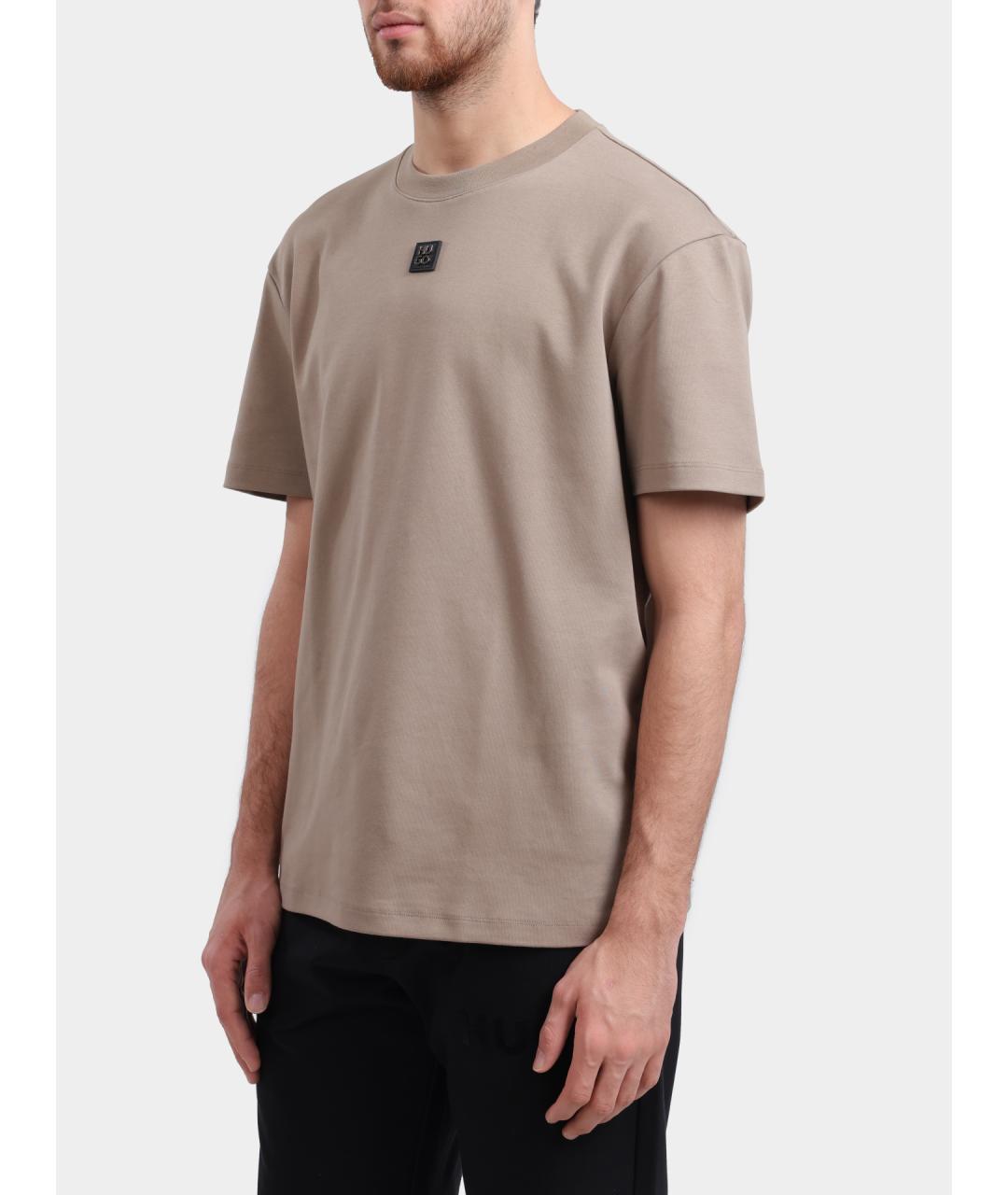 HUGO Бежевая хлопковая футболка, фото 3
