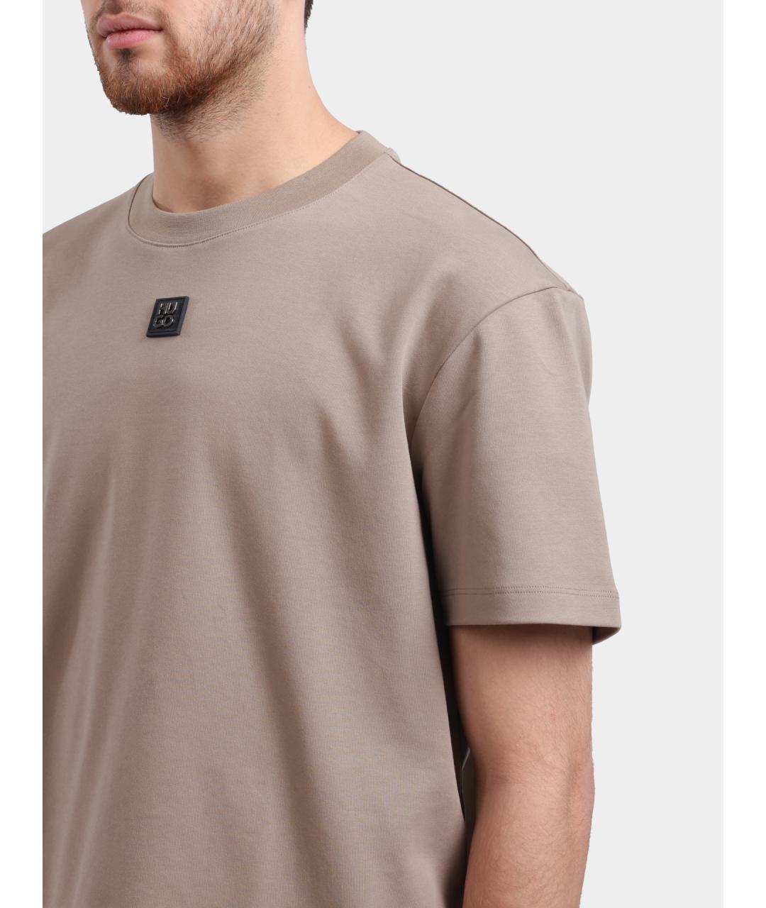 HUGO Бежевая хлопковая футболка, фото 4