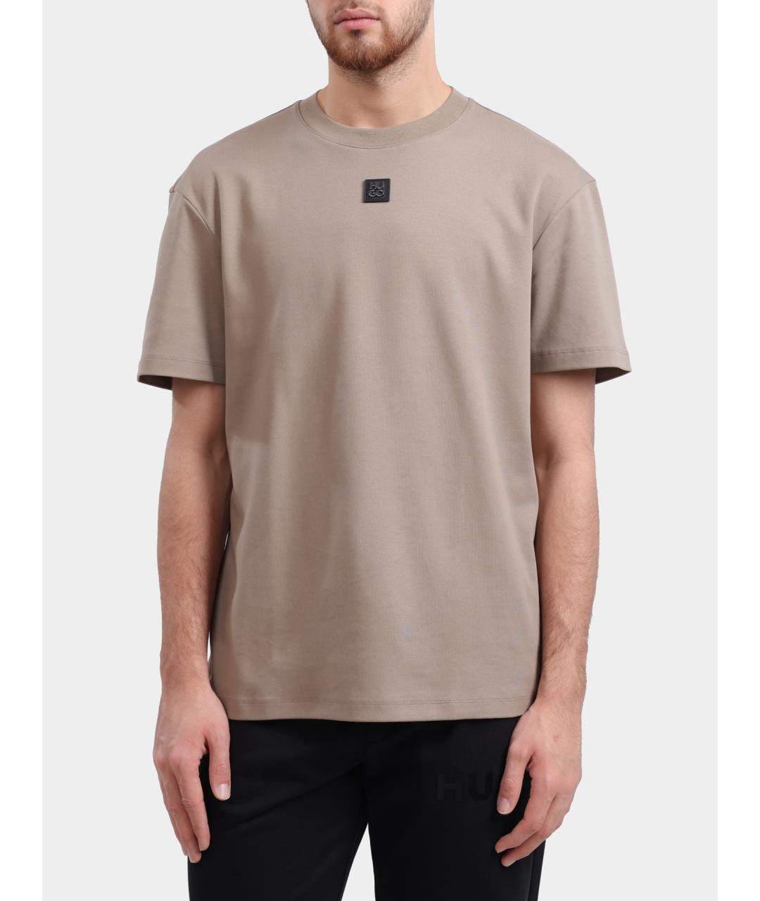 HUGO Бежевая хлопковая футболка, фото 6
