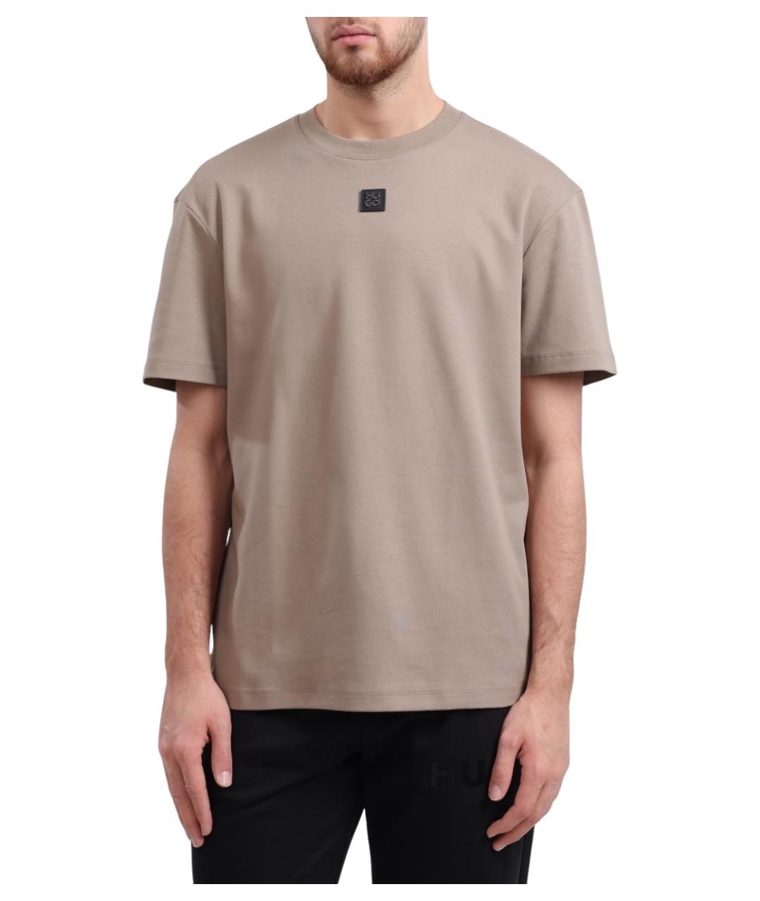 HUGO Бежевая хлопковая футболка, фото 1