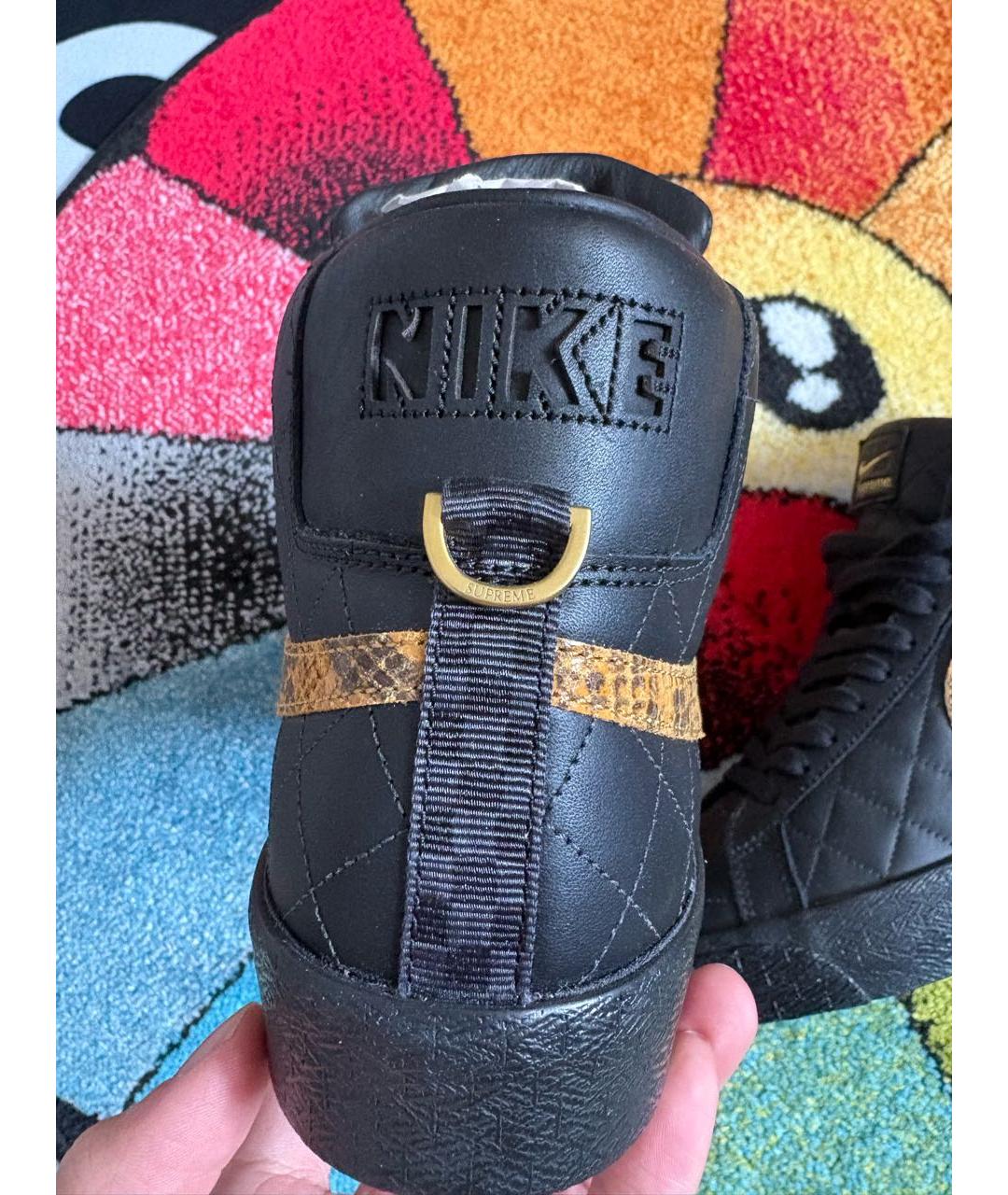 NIKE Черные кожаные высокие кроссовки / кеды, фото 4