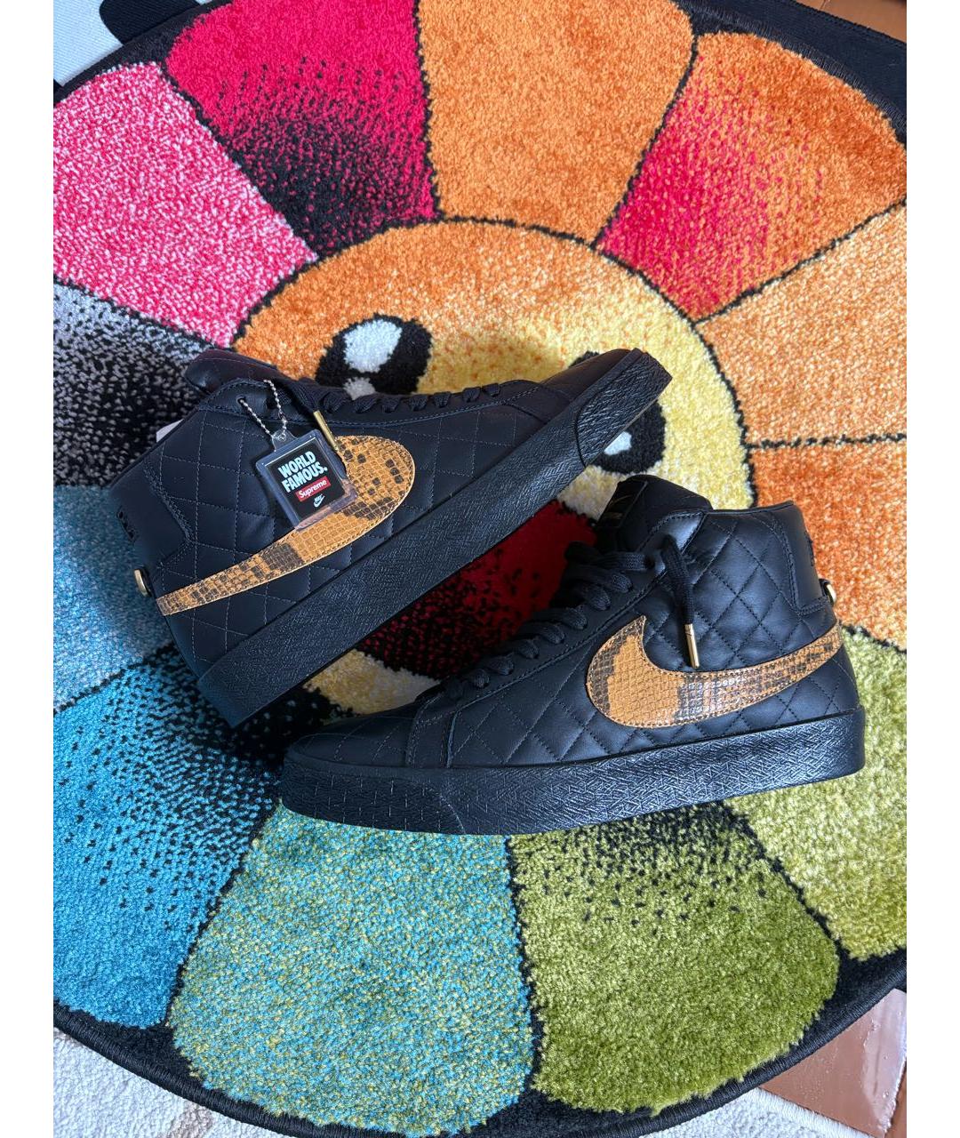 NIKE Черные кожаные высокие кроссовки / кеды, фото 7