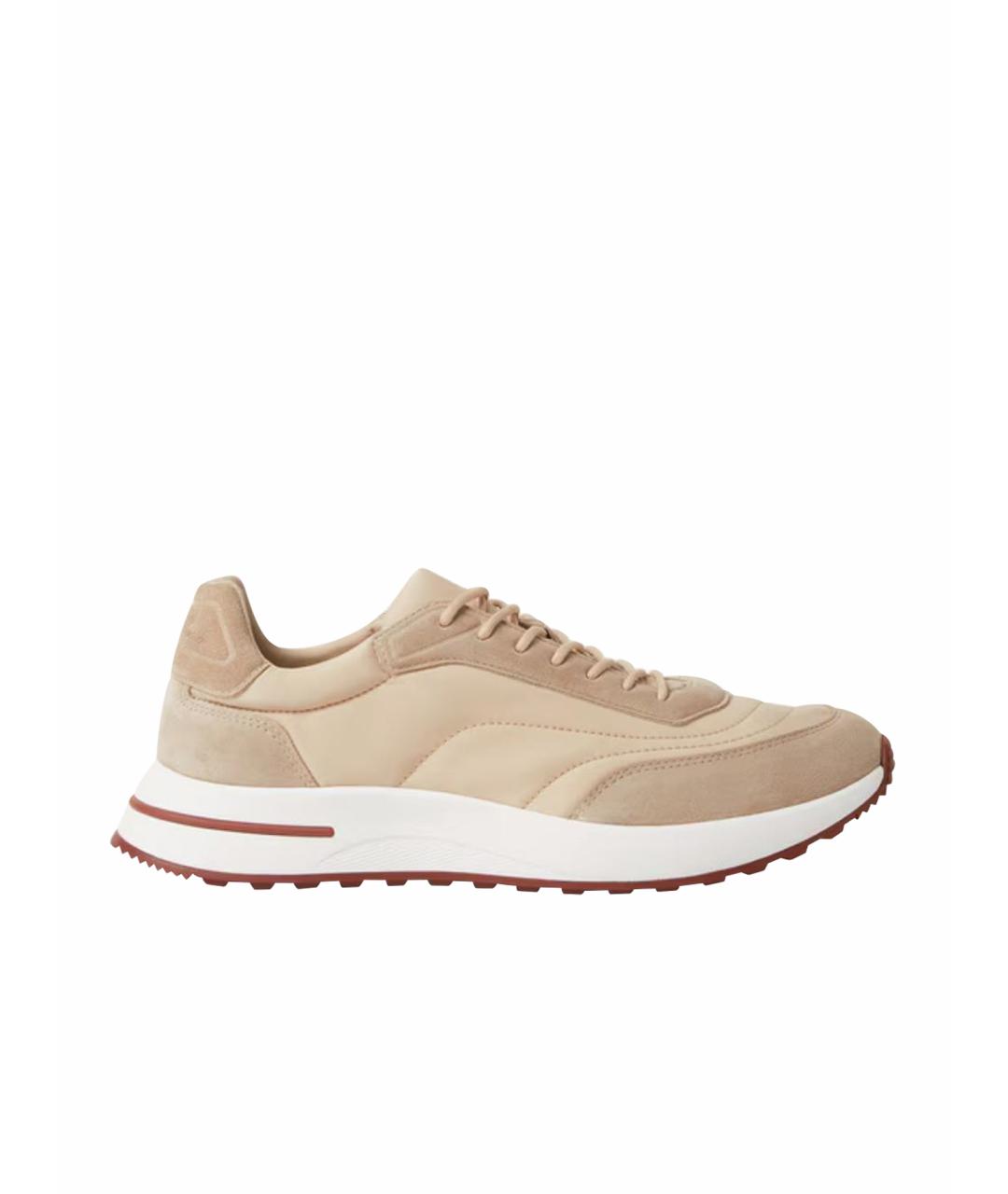 LORO PIANA Бежевые текстильные низкие кроссовки / кеды, фото 1