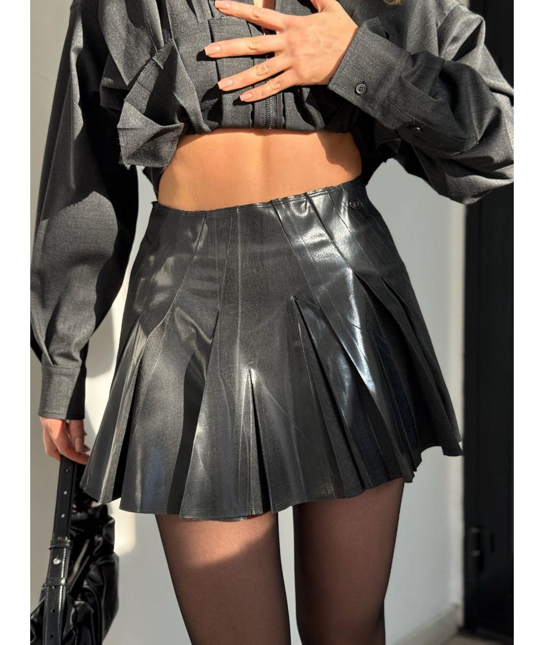 DIESEL Антрацитовая полиэстеровая юбка мини, фото 6