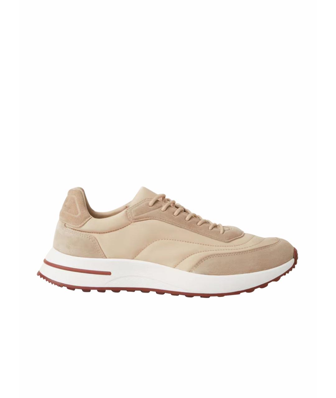 LORO PIANA Бежевые текстильные низкие кроссовки / кеды, фото 1