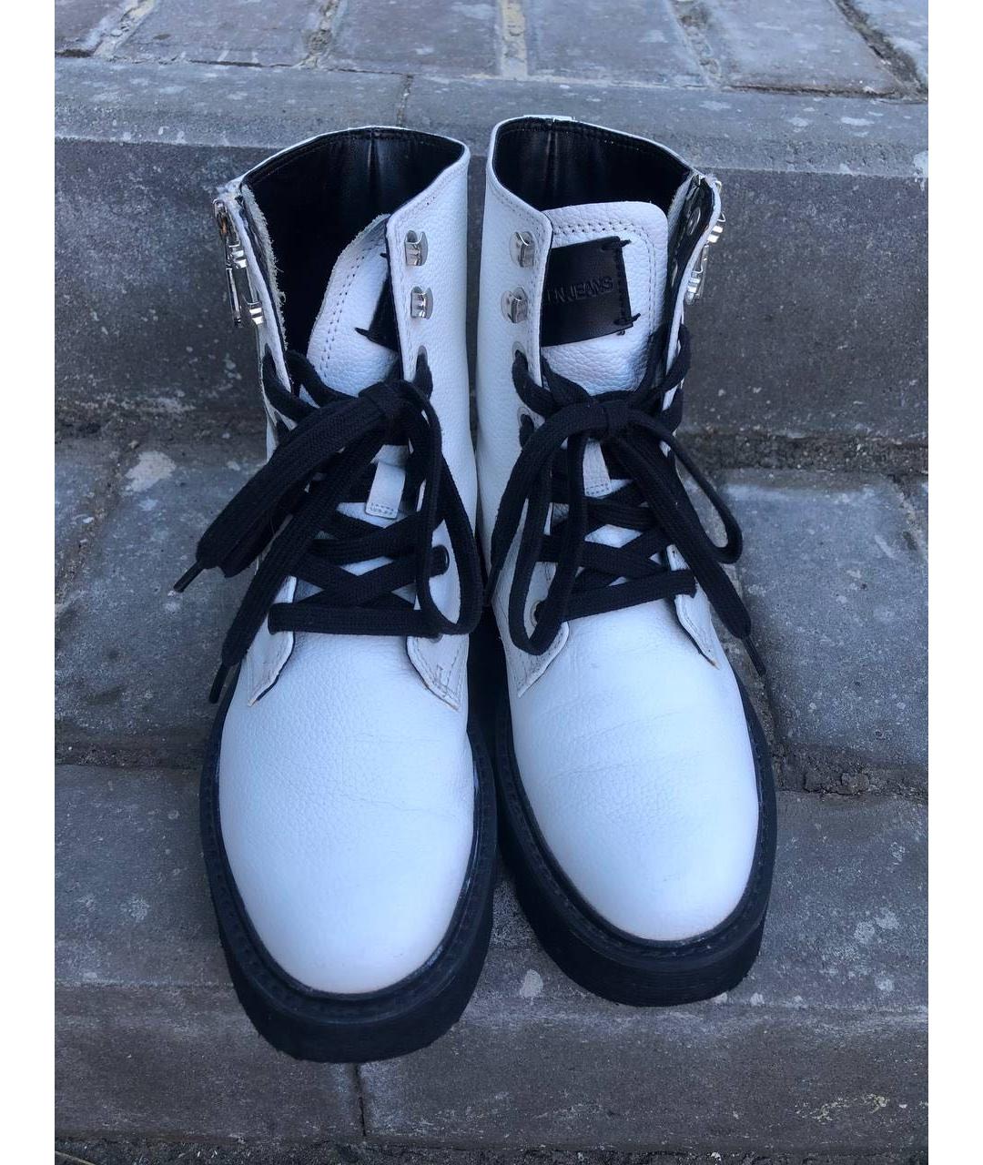 CALVIN KLEIN Белые кожаные ботинки, фото 2