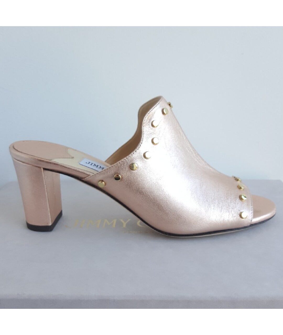 JIMMY CHOO Золотые кожаные мюли, фото 9