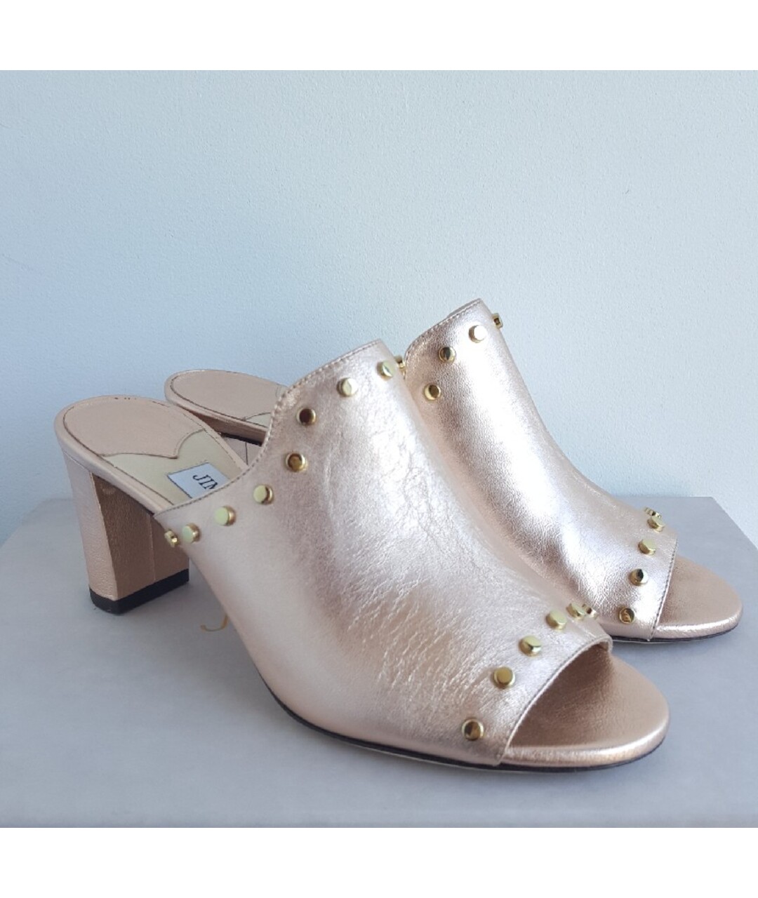 JIMMY CHOO Золотые кожаные мюли, фото 7