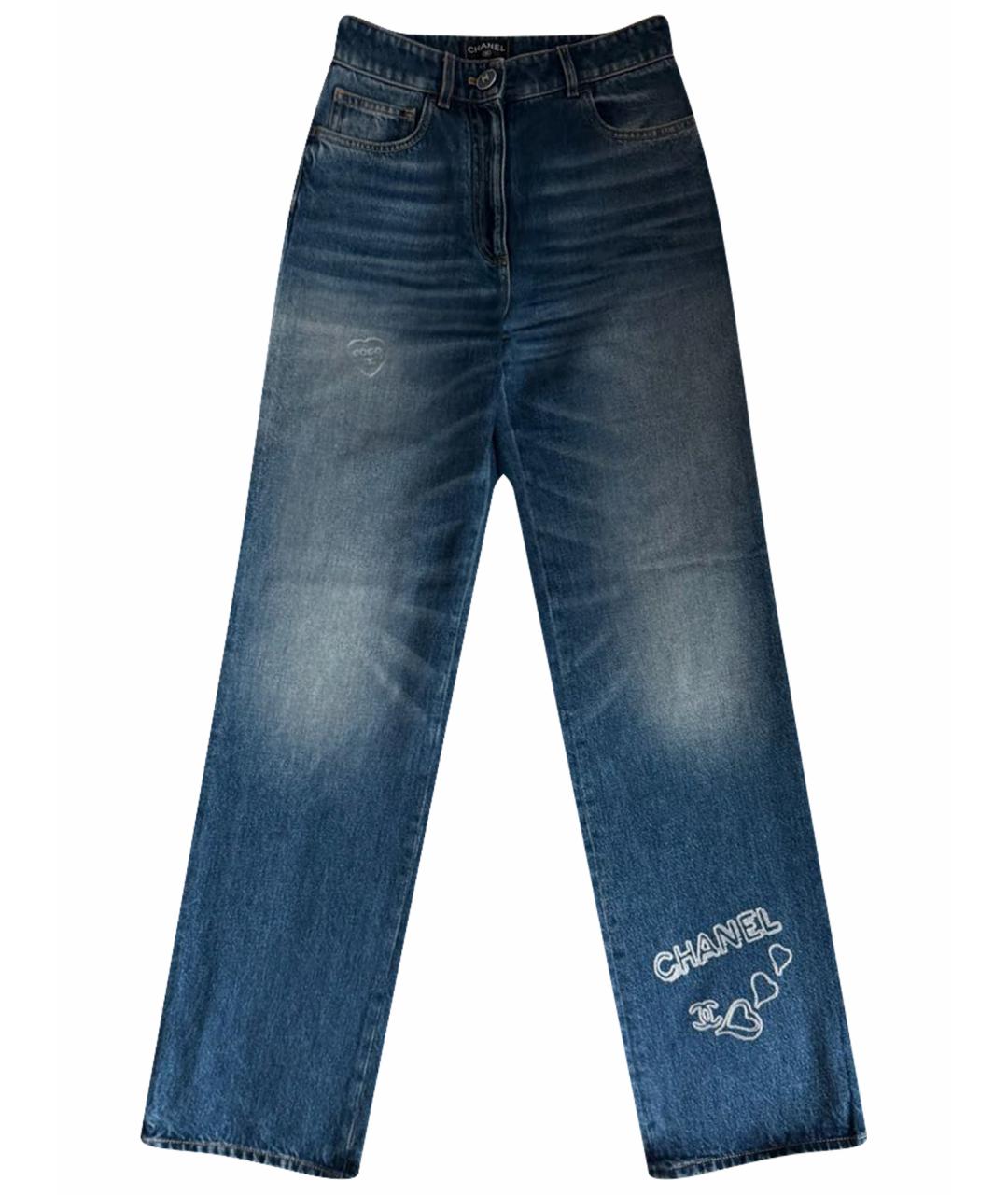 CHANEL Синие хлопковые прямые джинсы, фото 1