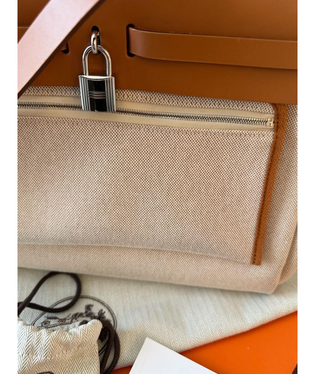 HERMES Бежевая тканевая сумка тоут, фото 4
