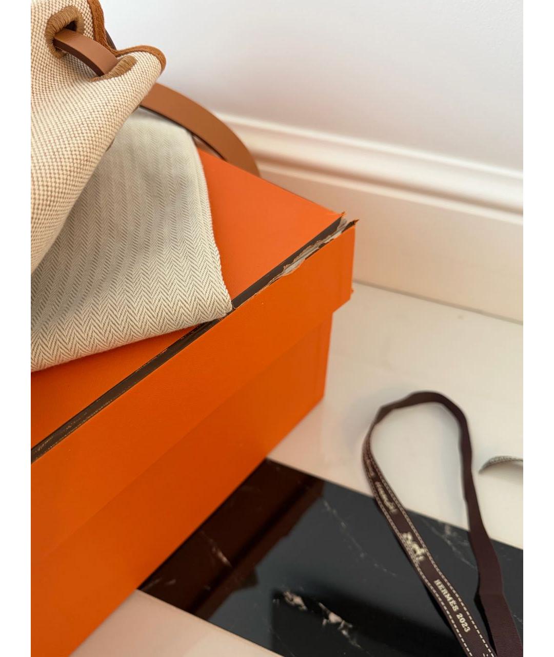HERMES Бежевая тканевая сумка тоут, фото 5