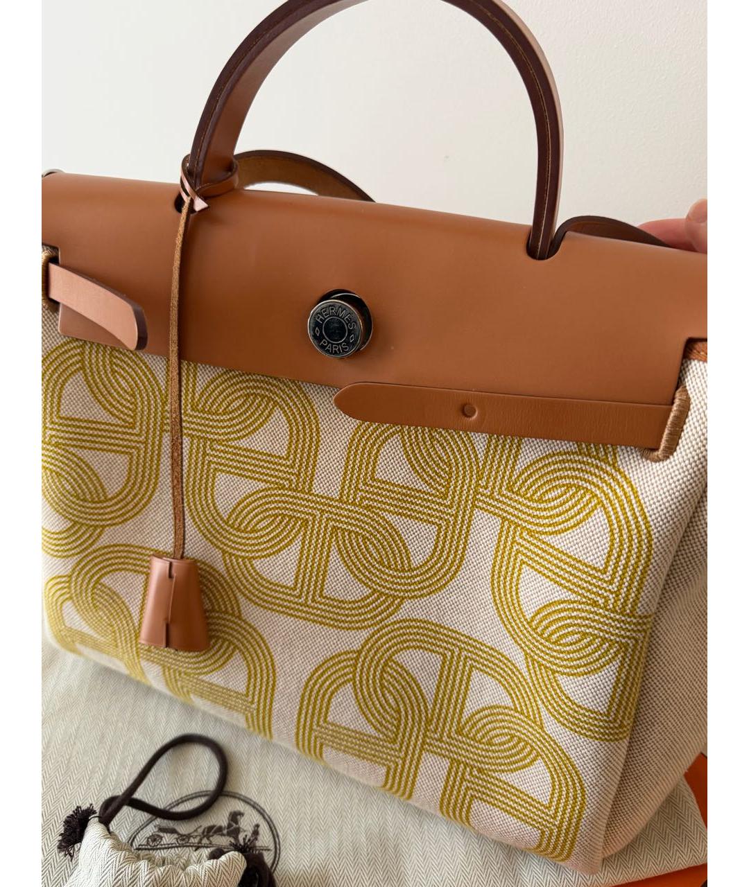 HERMES Бежевая тканевая сумка тоут, фото 2