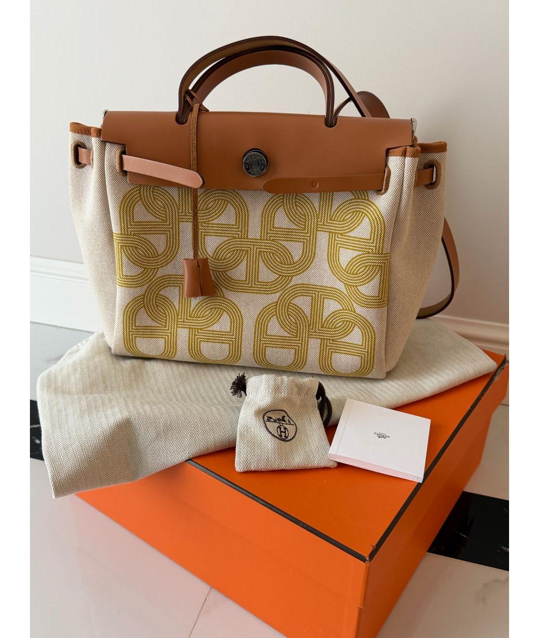 HERMES Бежевая тканевая сумка тоут, фото 6