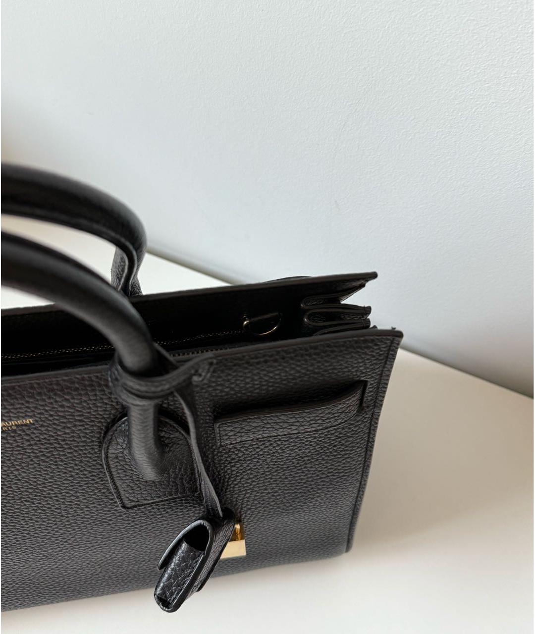 SAINT LAURENT Черная кожаная сумка тоут, фото 7