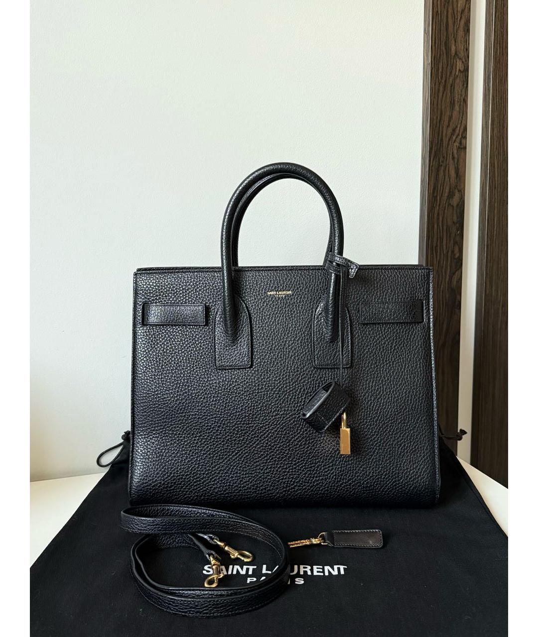 SAINT LAURENT Черная кожаная сумка тоут, фото 2