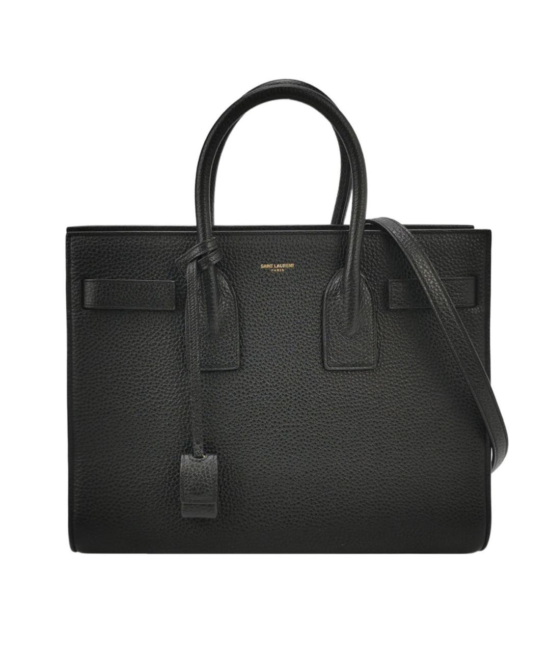 SAINT LAURENT Черная кожаная сумка тоут, фото 1