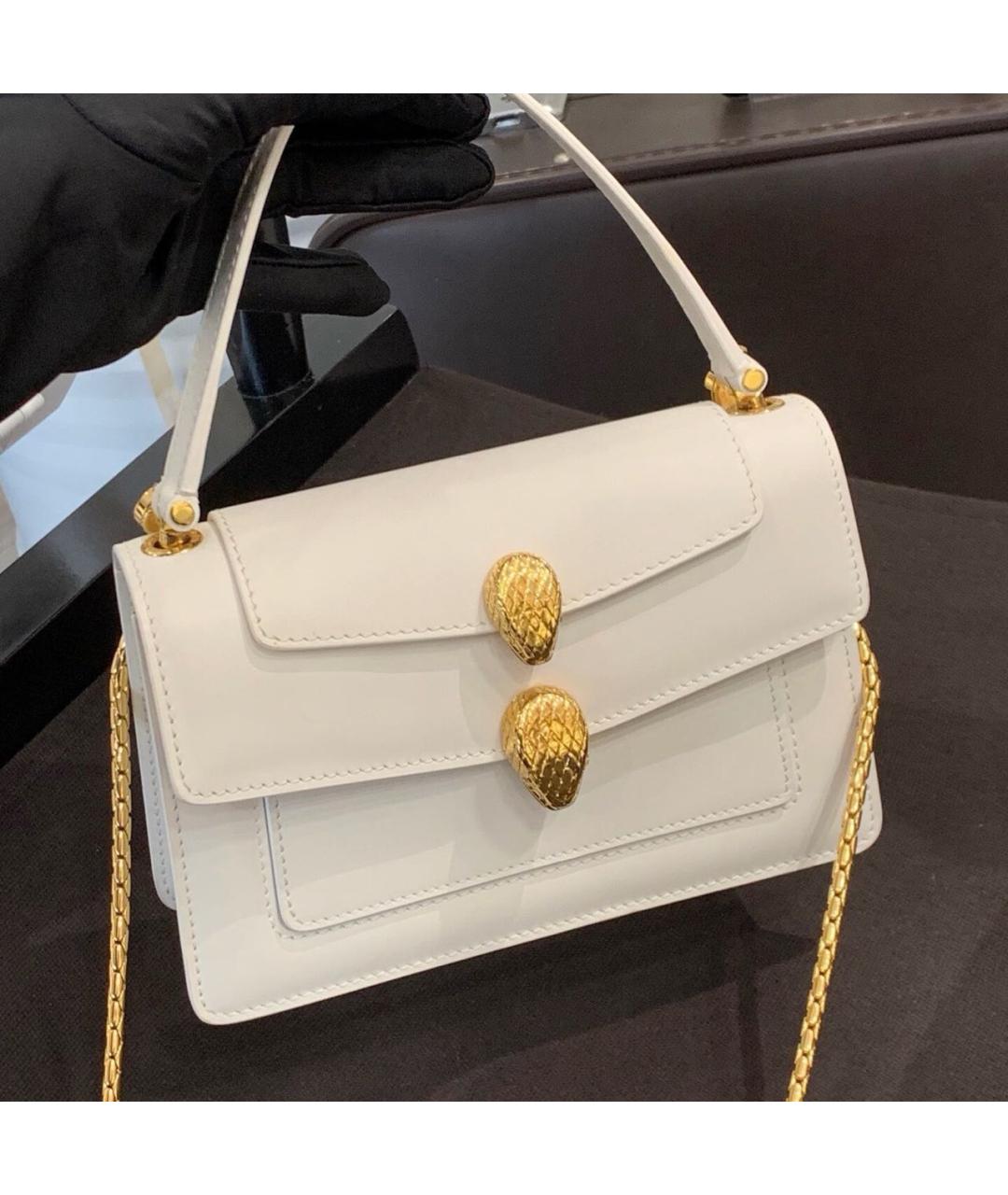 BVLGARI Белая кожаная сумка с короткими ручками, фото 8