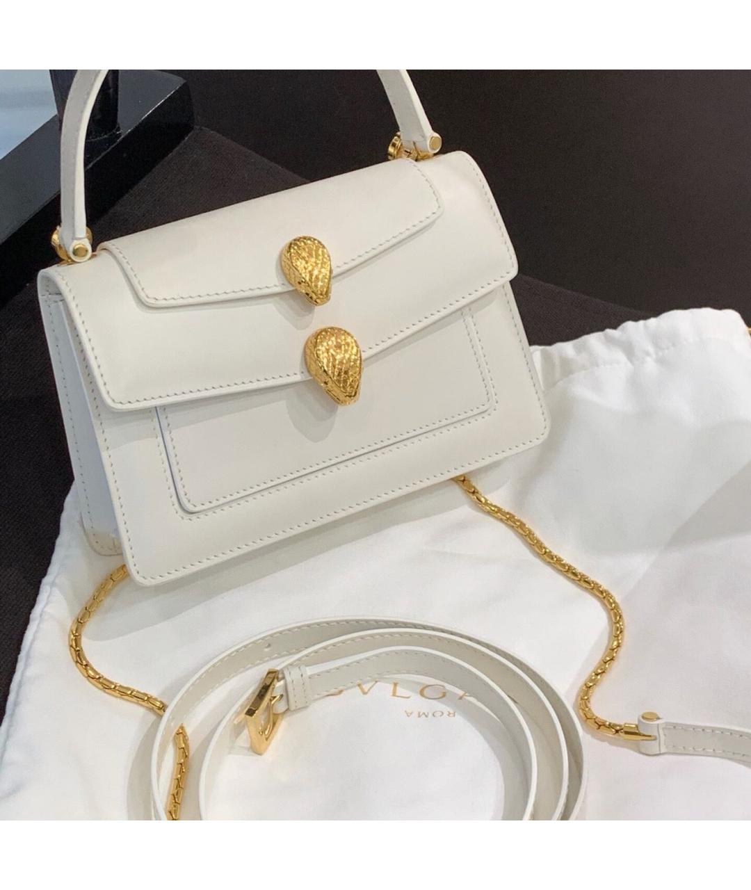 BVLGARI Белая кожаная сумка с короткими ручками, фото 2