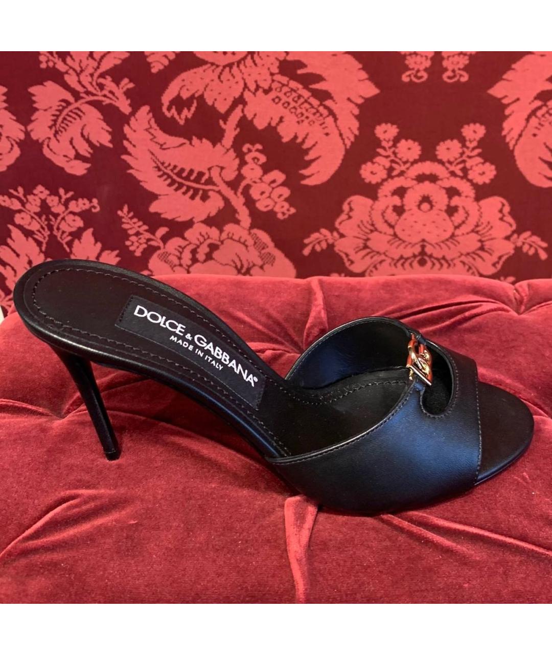 DOLCE&GABBANA Черные кожаные мюли, фото 2