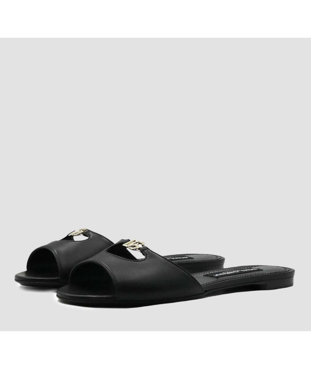 DOLCE&GABBANA Черные кожаные шлепанцы, фото 2