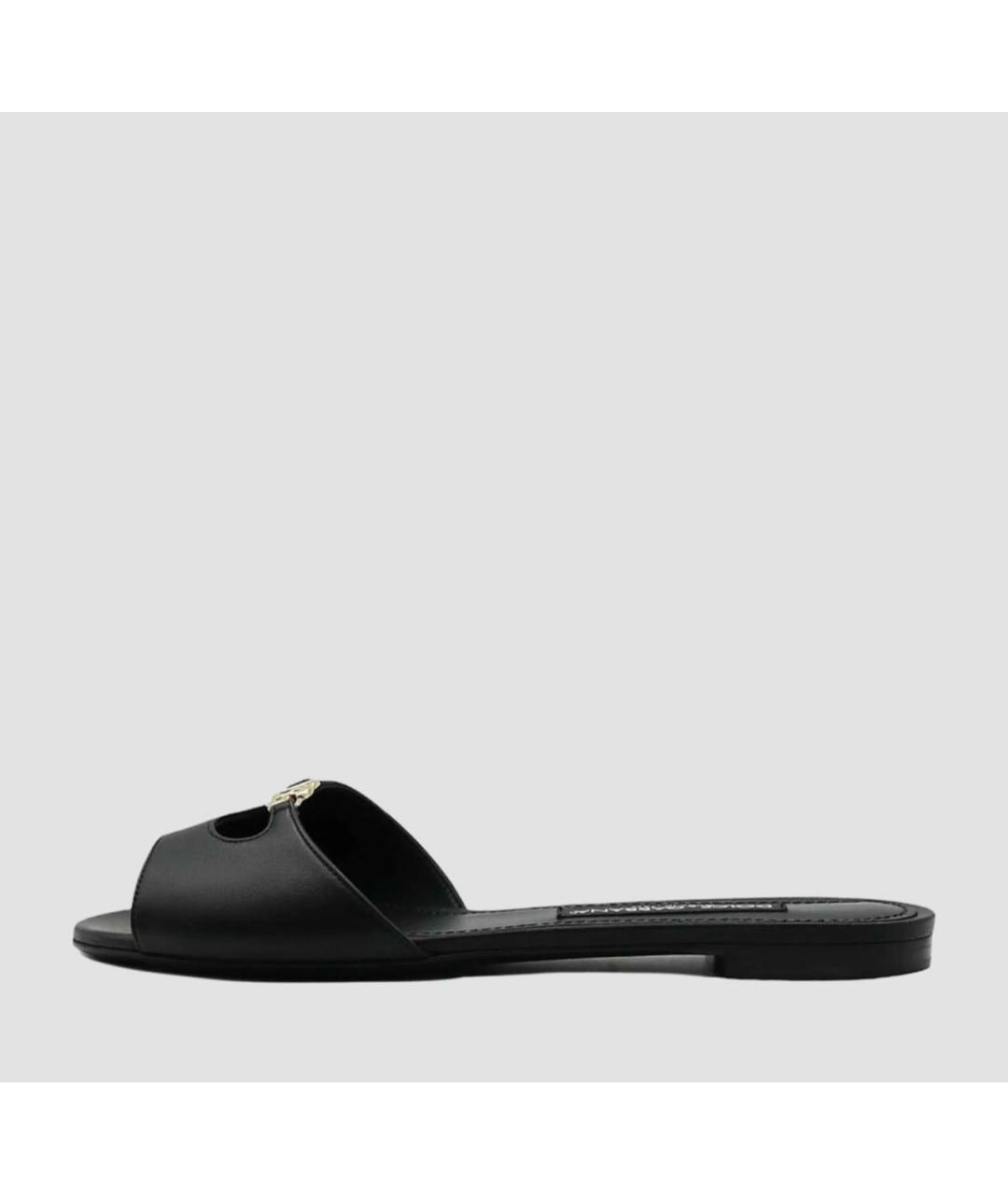 DOLCE&GABBANA Черные кожаные шлепанцы, фото 5