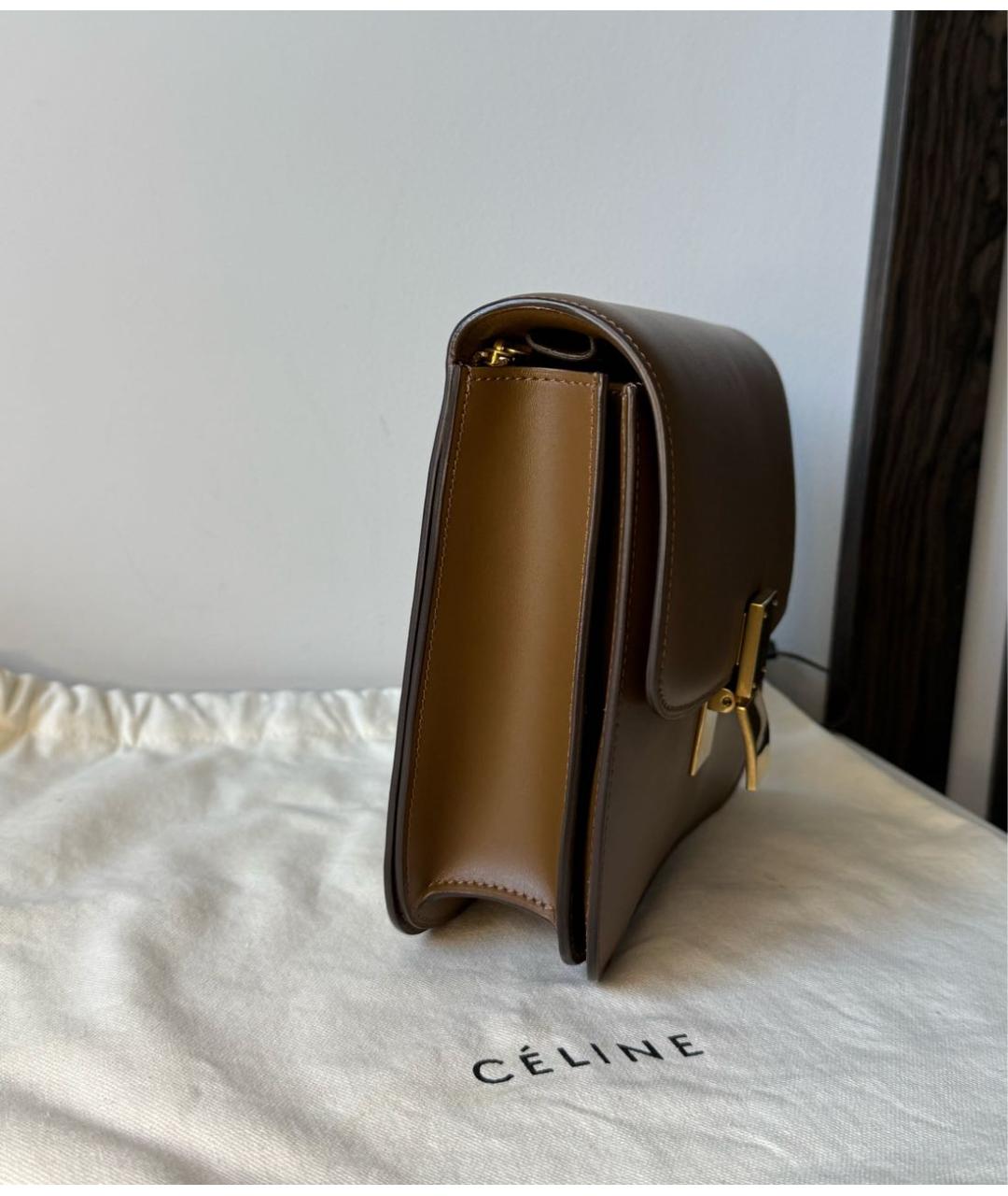 CELINE Коричневая кожаная сумка через плечо, фото 4