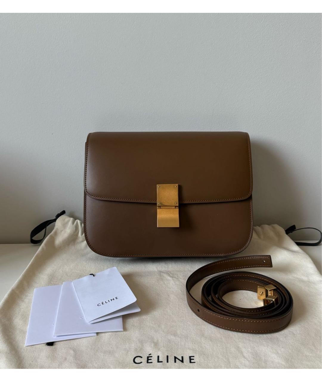 CELINE Коричневая кожаная сумка через плечо, фото 2