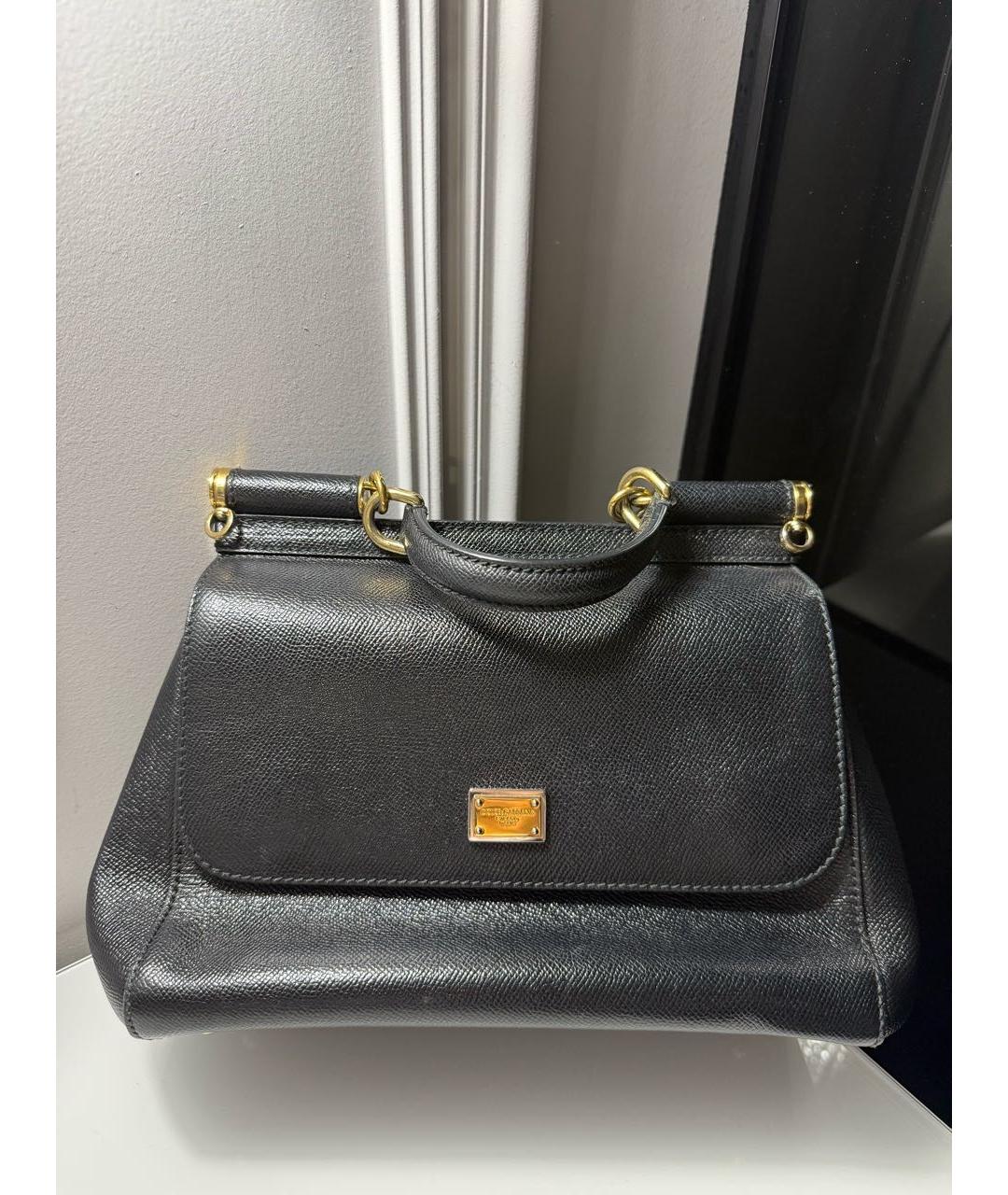 DOLCE&GABBANA Черная кожаная сумка с короткими ручками, фото 4