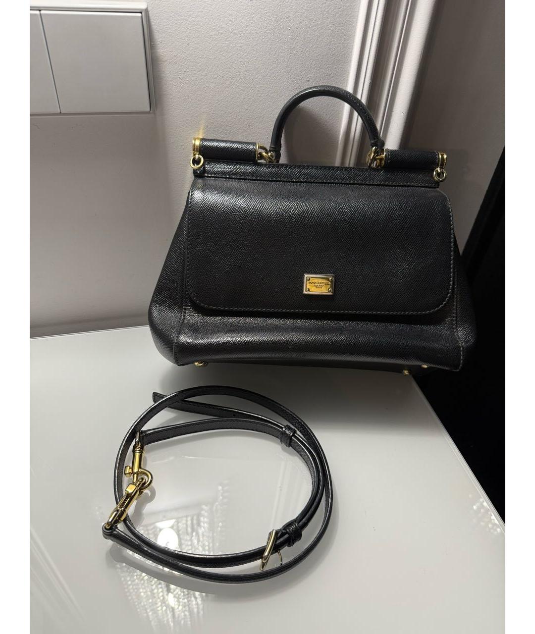 DOLCE&GABBANA Черная кожаная сумка с короткими ручками, фото 2