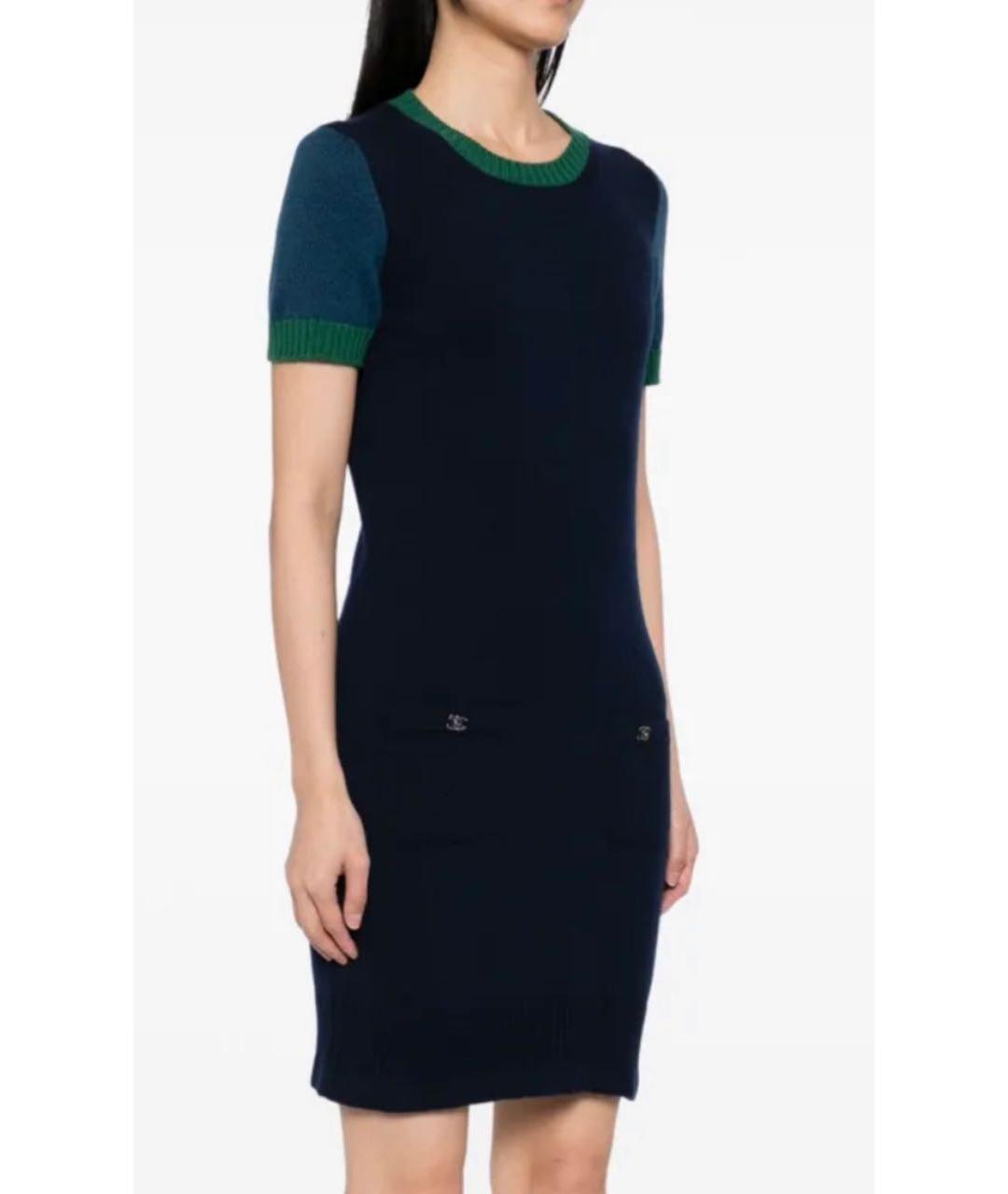 CHANEL Синее кашемировое повседневное платье, фото 4