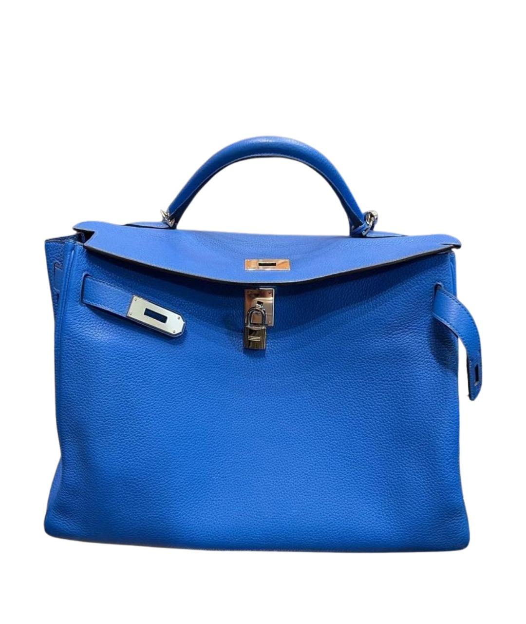 HERMES Синяя кожаная сумка с короткими ручками, фото 1