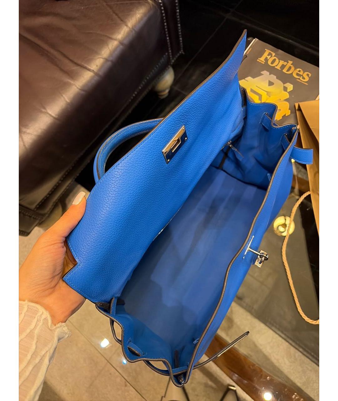 HERMES Синяя кожаная сумка с короткими ручками, фото 3
