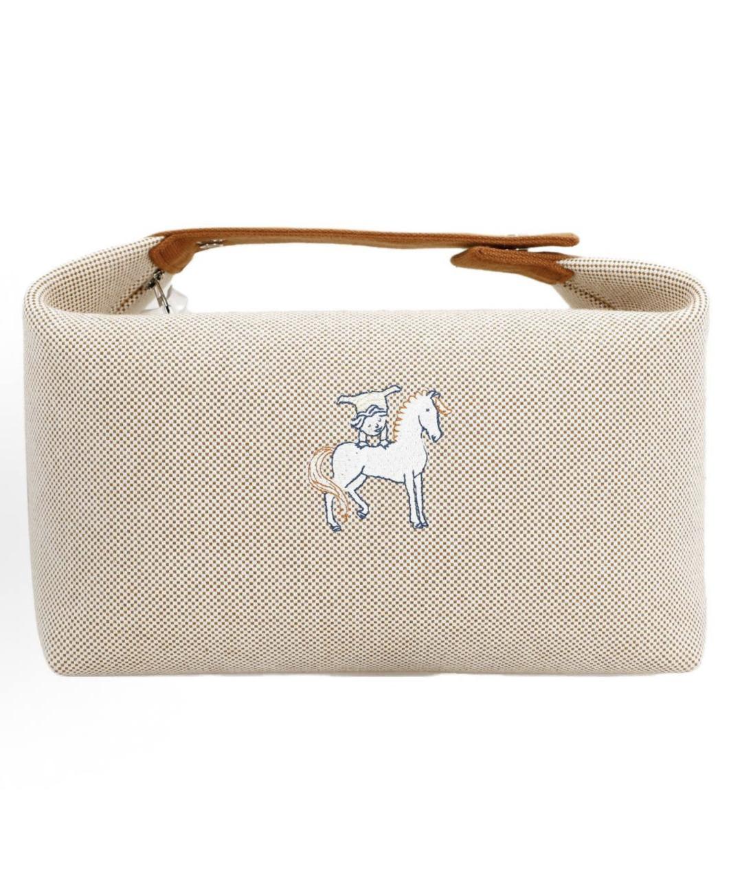 HERMES Коричневая хлопковая косметичка, фото 4