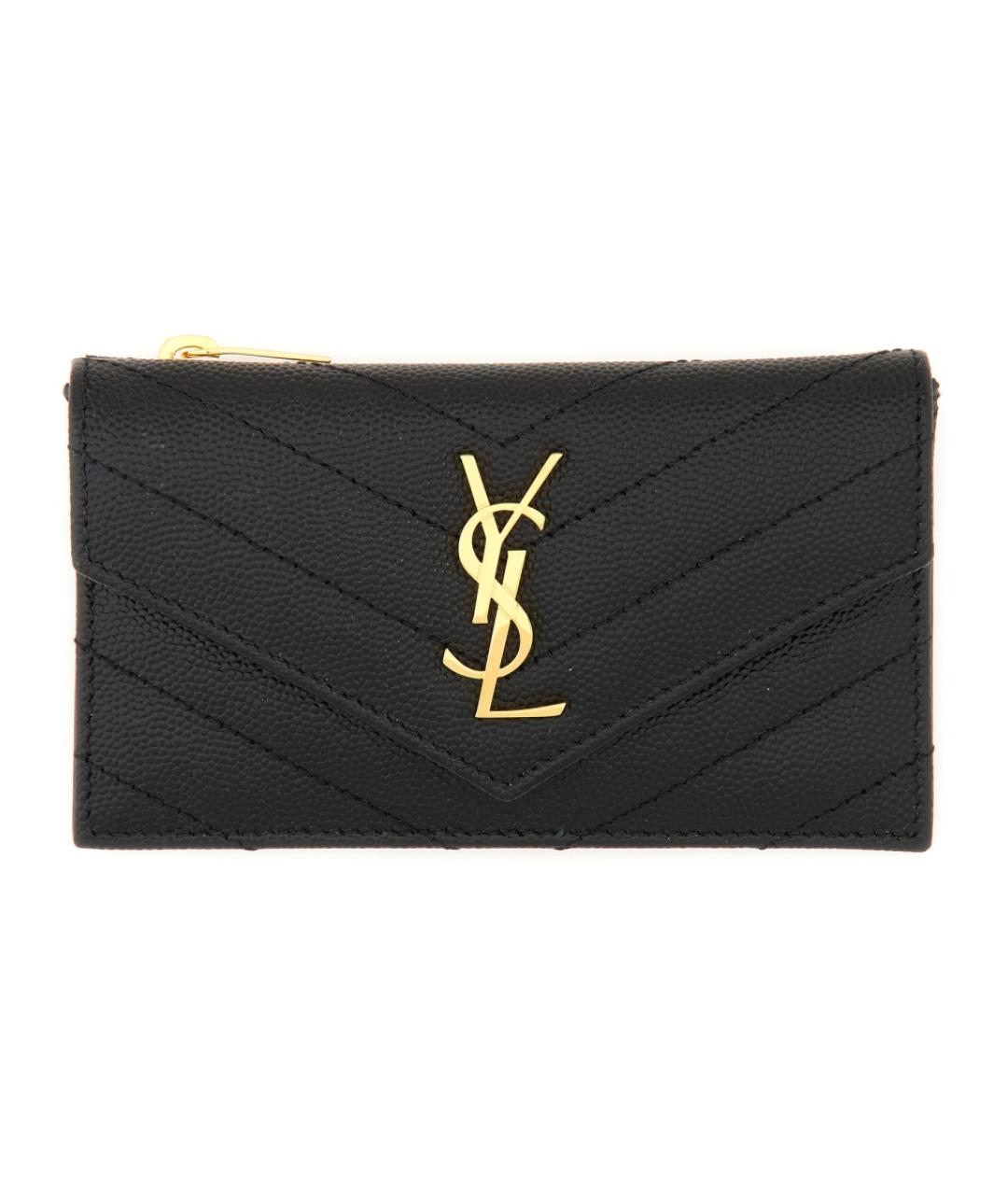 SAINT LAURENT Черный кожаный кардхолдер, фото 1