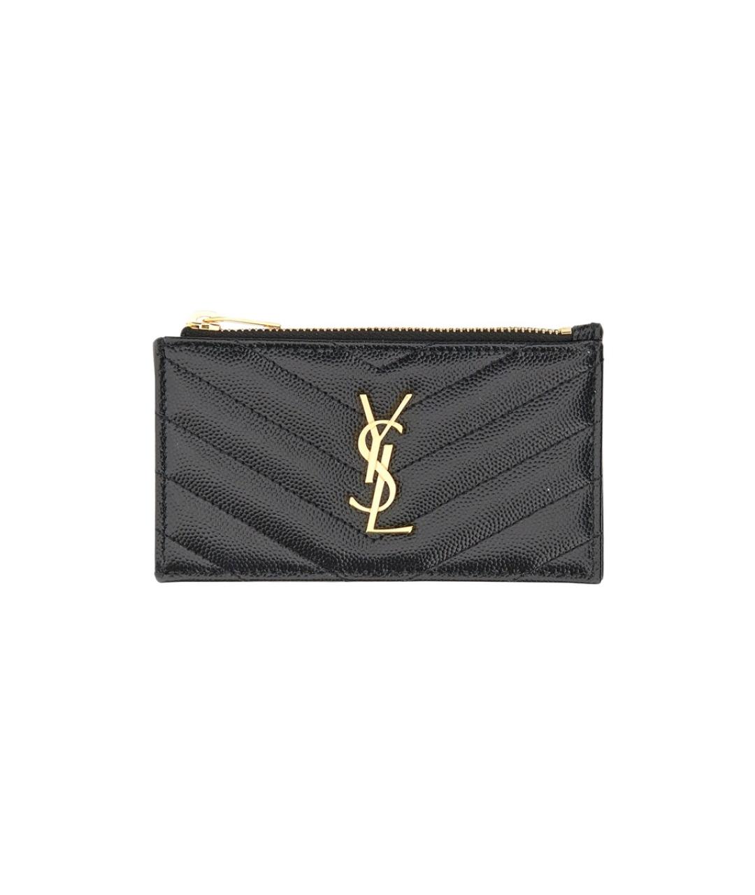 SAINT LAURENT Черный кожаный кардхолдер, фото 1