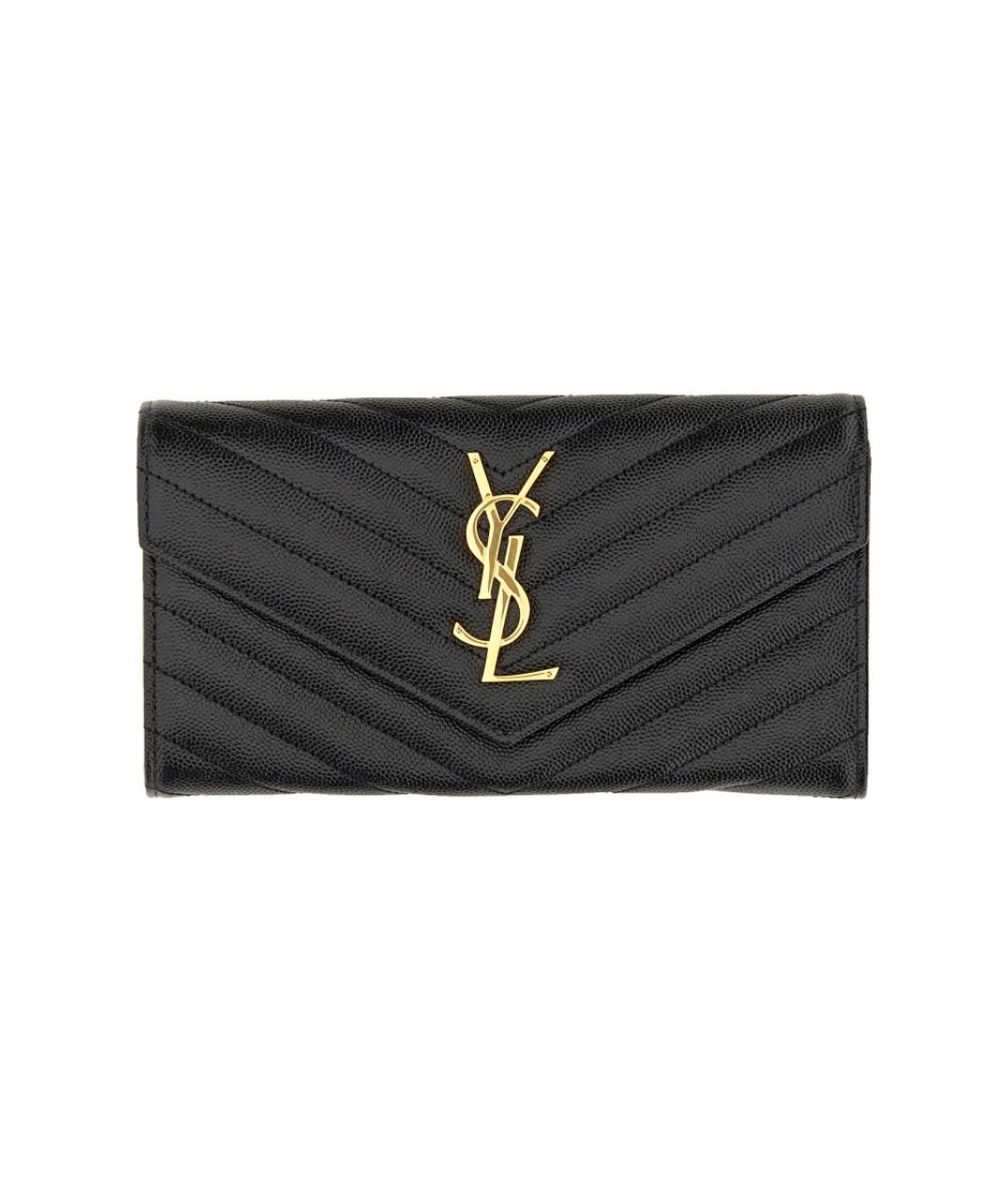 SAINT LAURENT Черный кожаный кошелек, фото 1